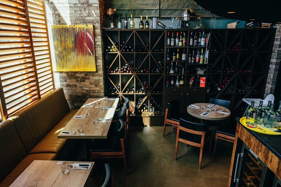 modern bar area wine bottles glasses